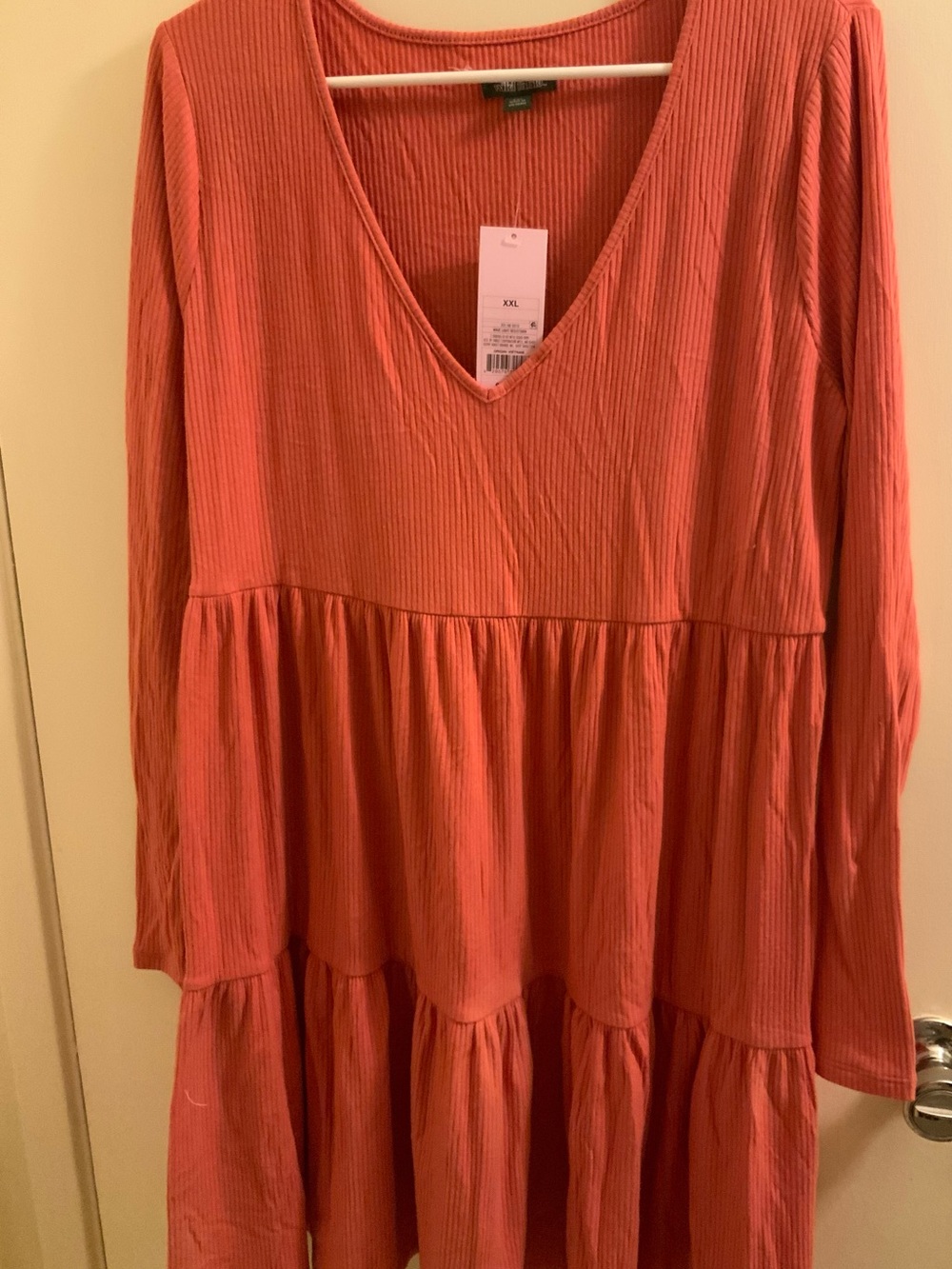 wild fable 90s Inspired Coral V-Neck Tiered Long Sleeve Dress